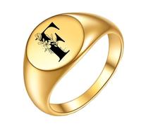 OAKKY Homme Femme Acier Inoxydable Simple Rose 22mm Ronde Alphabet de A à Z Initiales Anneaux Mariage Fiançailles Statement Bijouterie Or F Taille 57
