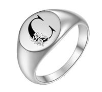 OAKKY Homme Femme Acier Inoxydable Simple Rose 22mm Ronde Alphabet de A à Z Initiales Anneaux Mariage Fiançailles Statement Bijouterie Argent C Taille 50