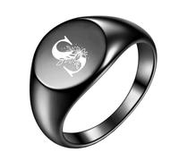 OAKKY Homme Femme Acier Inoxydable Simple Rose 22mm Ronde Alphabet de A à Z Initiales Anneaux Mariage Fiançailles Statement Bijouterie Noir S Taille 60