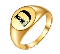 OAKKY Homme Femme Acier Inoxydable Simple Rose 22mm Ronde Alphabet de A à Z Initiales Anneaux Mariage Fiançailles Statement Bijouterie Or D Taille 54