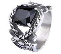 OAKKY Homme Femme Acier Inoxydable Vintage Classique Squelette Superposé Pierre Fine Bague Hip Hop Promesse Bijouterie Noir Taille 72