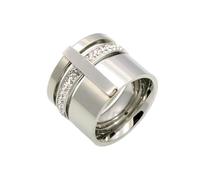 OAKKY Homme Massif Large Géométrique Statement Bague Double Canal Une Rangée CZ Incrusté Acier Inoxydable Band Cocktail Party Biker Street Bijoux Argent Taille 57