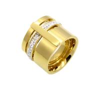 OAKKY Homme Massif Large Géométrique Statement Bague Double Canal Une Rangée CZ Incrusté Acier Inoxydable Band Cocktail Party Biker Street Bijoux Or Taille 60