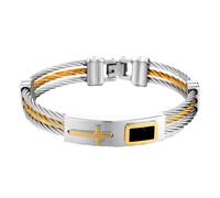 OAKKY Homme Multi Brins Câble Acier Croix Bangle Bracelet Acier Inoxydable Foi Bande Poignet Simple Cool Personnalisé Statement Unique Bijou Argent Or