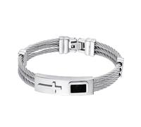 OAKKY Homme Multi Brins Câble Acier Croix Bangle Bracelet Acier Inoxydable Foi Bande Poignet Simple Cool Personnalisé Statement Unique Bijou Argent