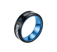 OAKKY Hommes Acier Inoxydable 8MM Fibre De Carbone Celtique Dragon Incrustation Zircon Bague de Fiançailles Poli Mariage Couple Bande Bleu Taille 65