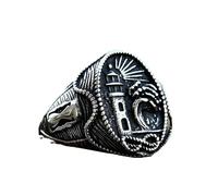 OAKKY Hommes Acier Inoxydable Argent Gravé Phare Bague Vintage Classique Punk Gothique Bijou Taille 70