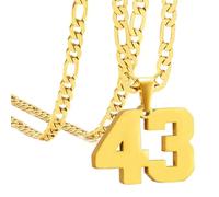 OAKKY Hommes Acier Inoxydable Athlètes Numéro 00-99 Colliers Sport Pendentif Chaîne Baseball/Basketball/Football Team Inspiration Bijouterie Or Numéro 43
