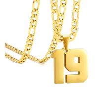 OAKKY Hommes Acier Inoxydable Athlètes Numéro 00-99 Colliers Sport Pendentif Chaîne Baseball/Basketball/Football Team Inspiration Bijouterie Or Numéro 19