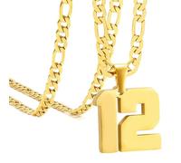 OAKKY Hommes Acier Inoxydable Athlètes Numéro 00-99 Colliers Sport Pendentif Chaîne Baseball/Basketball/Football Team Inspiration Bijouterie Or Numéro 12