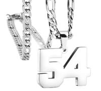OAKKY Hommes Acier Inoxydable Athlètes Numéro 00-99 Colliers Sport Pendentif Chaîne Baseball/Basketball/Football Team Inspiration Bijouterie Argent Numéro 54