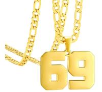 OAKKY Hommes Acier Inoxydable Athlètes Numéro 00-99 Colliers Sport Pendentif Chaîne Baseball/Basketball/Football Team Inspiration Bijouterie Or Numéro 69