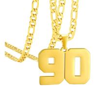 OAKKY Hommes Acier Inoxydable Athlètes Numéro 00-99 Colliers Sport Pendentif Chaîne Baseball/Basketball/Football Team Inspiration Bijouterie Or Numéro 90
