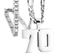 OAKKY Hommes Acier Inoxydable Athlètes Numéro 00-99 Colliers Sport Pendentif Chaîne Baseball/Basketball/Football Team Inspiration Bijouterie Argent Numéro 70