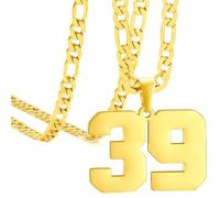 OAKKY Hommes Acier Inoxydable Athlètes Numéro 00-99 Colliers Sport Pendentif Chaîne Baseball/Basketball/Football Team Inspiration Bijouterie Or Numéro 39