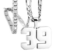 OAKKY Hommes Acier Inoxydable Athlètes Numéro 00-99 Colliers Sport Pendentif Chaîne Baseball/Basketball/Football Team Inspiration Bijouterie Argent Numéro 39