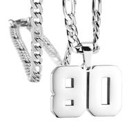OAKKY Hommes Acier Inoxydable Athlètes Numéro 00-99 Colliers Sport Pendentif Chaîne Baseball/Basketball/Football Team Inspiration Bijouterie Argent Numéro 80
