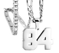 OAKKY Hommes Acier Inoxydable Athlètes Numéro 00-99 Colliers Sport Pendentif Chaîne Baseball/Basketball/Football Team Inspiration Bijouterie Argent Numéro 84