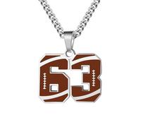 OAKKY Hommes Acier Inoxydable Athlètes Numéro 00-99 Colliers Sport Pendentif Chaîne Football/Rugby Team Inspiration Bijouterie Numéro 63