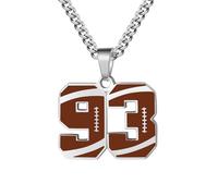 OAKKY Hommes Acier Inoxydable Athlètes Numéro 00-99 Colliers Sport Pendentif Chaîne Football/Rugby Team Inspiration Bijouterie Numéro 93