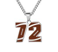 OAKKY Hommes Acier Inoxydable Athlètes Numéro 00-99 Colliers Sport Pendentif Chaîne Football/Rugby Team Inspiration Bijouterie Numéro 72