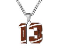 OAKKY Hommes Acier Inoxydable Athlètes Numéro 00-99 Colliers Sport Pendentif Chaîne Football/Rugby Team Inspiration Bijouterie Numéro 13