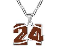 OAKKY Hommes Acier Inoxydable Athlètes Numéro 00-99 Colliers Sport Pendentif Chaîne Football/Rugby Team Inspiration Bijouterie Numéro 24