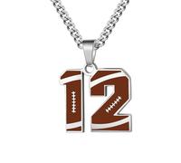 OAKKY Hommes Acier Inoxydable Athlètes Numéro 00-99 Colliers Sport Pendentif Chaîne Football/Rugby Team Inspiration Bijouterie Numéro 12