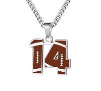 OAKKY Hommes Acier Inoxydable Athlètes Numéro 00-99 Colliers Sport Pendentif Chaîne Football/Rugby Team Inspiration Bijouterie Numéro 14
