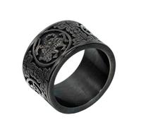 OAKKY Hommes Acier Inoxydable Légende Chinoise Vintage Classique Gravée 4 Bêtes Gardiennes Bague Doigt Bijou Noir Taille 70