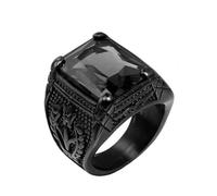 OAKKY Hommes Acier Inoxydable Vintage carré Grande Bague en Cristal gravé Style Noir Plaqué, Black Pierre Taille 68