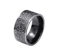 OAKKY Hommes Acier Inoxydable Vintage Classique Style Chinois Gravée 4 Bêtes Gardiennes Bague Doigt Bijou Noir Taille 60