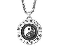 OAKKY Hommes Acier Inoxydable Yin Yang Bagua Taiji Collier Vintage Arts Martiaux Divination Chinois Feng Shui Pendentif Bijou
