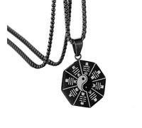 OAKKY Hommes Acier Inoxydable Yin Yang Bagua Taiji Collier Vintage Divination Arts Martiaux Style Chinois Pendentif Bijou Noir