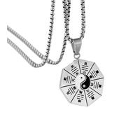 OAKKY Hommes Acier Inoxydable Yin Yang Bagua Taiji Collier Vintage Divination Arts Martiaux Style Chinois Pendentif Bijou Argent