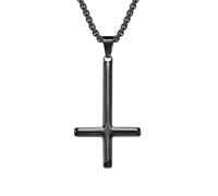 OAKKY Hommes Femmes Acier Inoxydable Argent Or Noir Croix Inversée Simple Pendentif Collier Bijoux Simples Cadeaux Noir