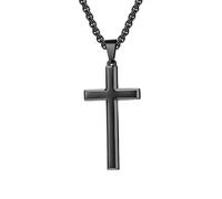 OAKKY Hommes Femmes Acier Inoxydable Argent Or Noir Croix Simple à Bord Biseauté Pendentif Collier Bijoux Simples Cadeaux Noir