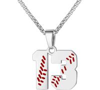 OAKKY Hommes Femmes Acier Inoxydable Athlètes Numéro Porte-Bonheur 00-99 Colliers Pendentif Sport Chaîne Inspiration Équipe de Baseball Bijou Argent Numéro 13
