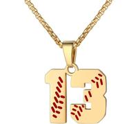 OAKKY Hommes Femmes Acier Inoxydable Athlètes Numéro Porte-Bonheur 00-99 Colliers Pendentif Sport Chaîne Inspiration Équipe de Baseball Bijou Or Numéro 13