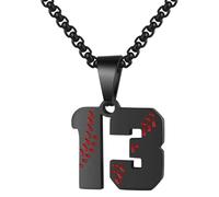 OAKKY Hommes Femmes Acier Inoxydable Athlètes Numéro Porte-Bonheur 00-99 Colliers Pendentif Sport Chaîne Inspiration Équipe de Baseball Bijou Noir Numéro 13