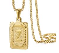 OAKKY Hommes Femmes Acier Inoxydable Carré Capital Monogramme Collier Alphabet de A-Z Classique Simple Lettre Pendentif Couple Bijou Cadeau Or Lettre Z
