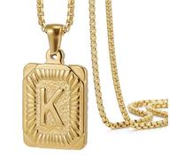 OAKKY Hommes Femmes Acier Inoxydable Carré Capital Monogramme Collier Alphabet de A-Z Classique Simple Lettre Pendentif Couple Bijou Cadeau Or Lettre K