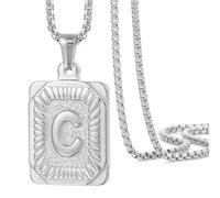 OAKKY Hommes Femmes Acier Inoxydable Carré Capital Monogramme Collier Alphabet de A-Z Classique Simple Lettre Pendentif Couple Bijou Cadeau Argent Lettre C