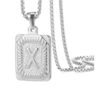 OAKKY Hommes Femmes Acier Inoxydable Carré Capital Monogramme Collier Alphabet de A-Z Classique Simple Lettre Pendentif Couple Bijou Cadeau Argent Lettre X