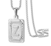 OAKKY Hommes Femmes Acier Inoxydable Carré Capital Monogramme Collier Alphabet de A-Z Classique Simple Lettre Pendentif Couple Bijou Cadeau Argent Lettre Z