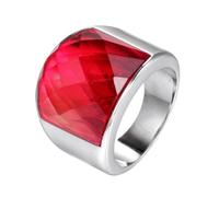 OAKKY Hommes Femmes Acier Inoxydable Charmant Opale Coupe Pierre Grande Agate Verre Cristal Bague de Mariage Cubic Ziron Biker Band Pierre rouge argentée Taille 60