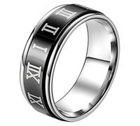 OAKKY Hommes Femmes Acier Inoxydable Classique Romain Numéroté Inquiétude Ratotable Bague de Mariage Tournant Index Bande Noir Taille 54