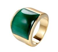 OAKKY Hommes Femmes Acier Inoxydable Grande Agate Pierre de Naissance Pierre de Naissance Ziron Bague de Fiançailles Charmant Cristal Cocktail Party Bijoux Pierre verte d'or Taille 65