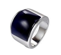 OAKKY Hommes Femmes Acier Inoxydable Grande Agate Pierre de Naissance Pierre de Naissance Ziron Bague de Fiançailles Charmant Cristal Cocktail Party Bijoux Pierre noire claire argentée Taille 65