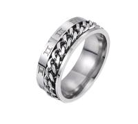 OAKKY Hommes Femmes Acier Inoxydable Romain Numérotique Rotatif Chaîne Anxiété Anneau Bière Bouteille Ouvre-Bouteille Motard Motard Index Doigt Band Argent Taille 60